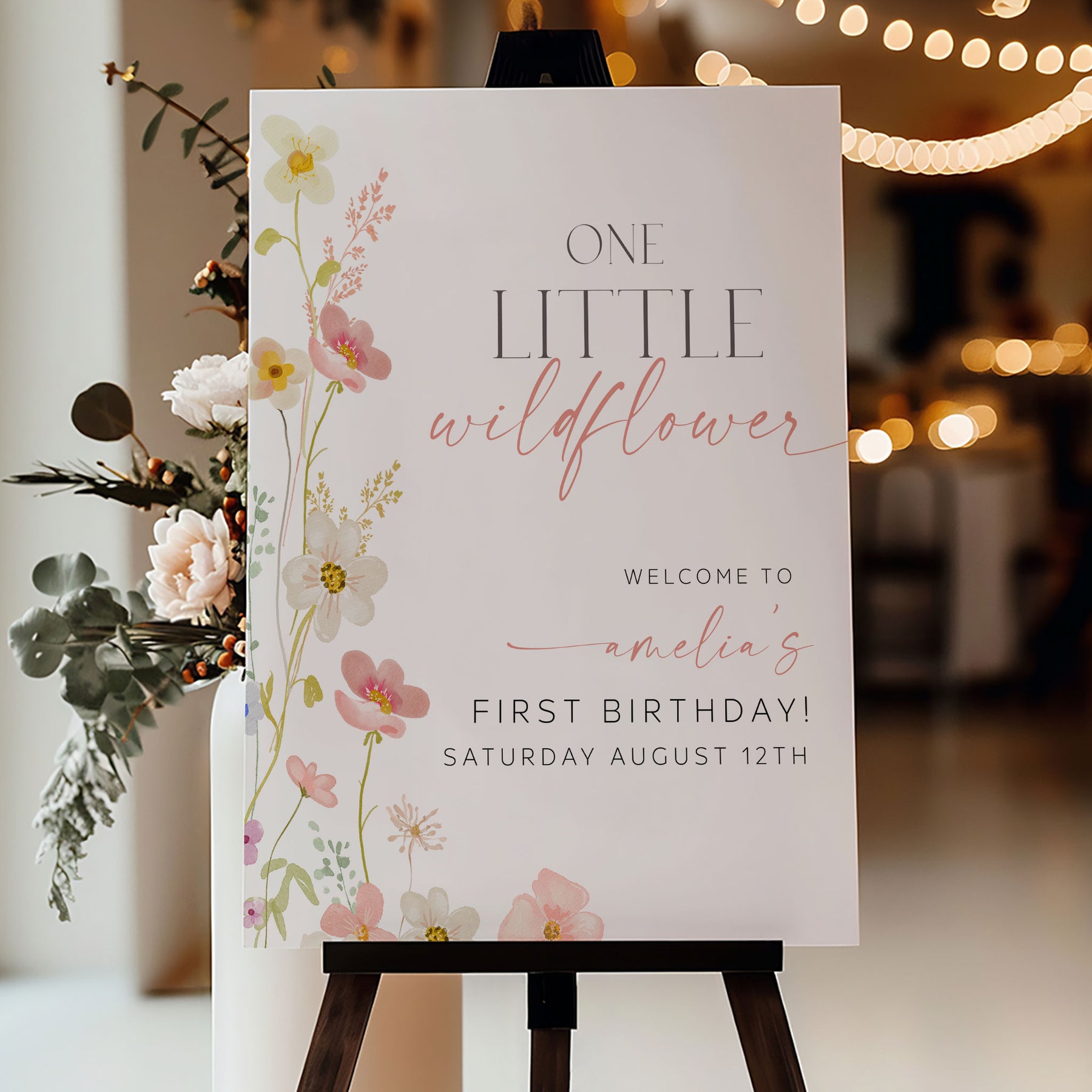 No One Welcomesign One Little Wildflower Welcome Sign Editable Template – OhHappyPrintables