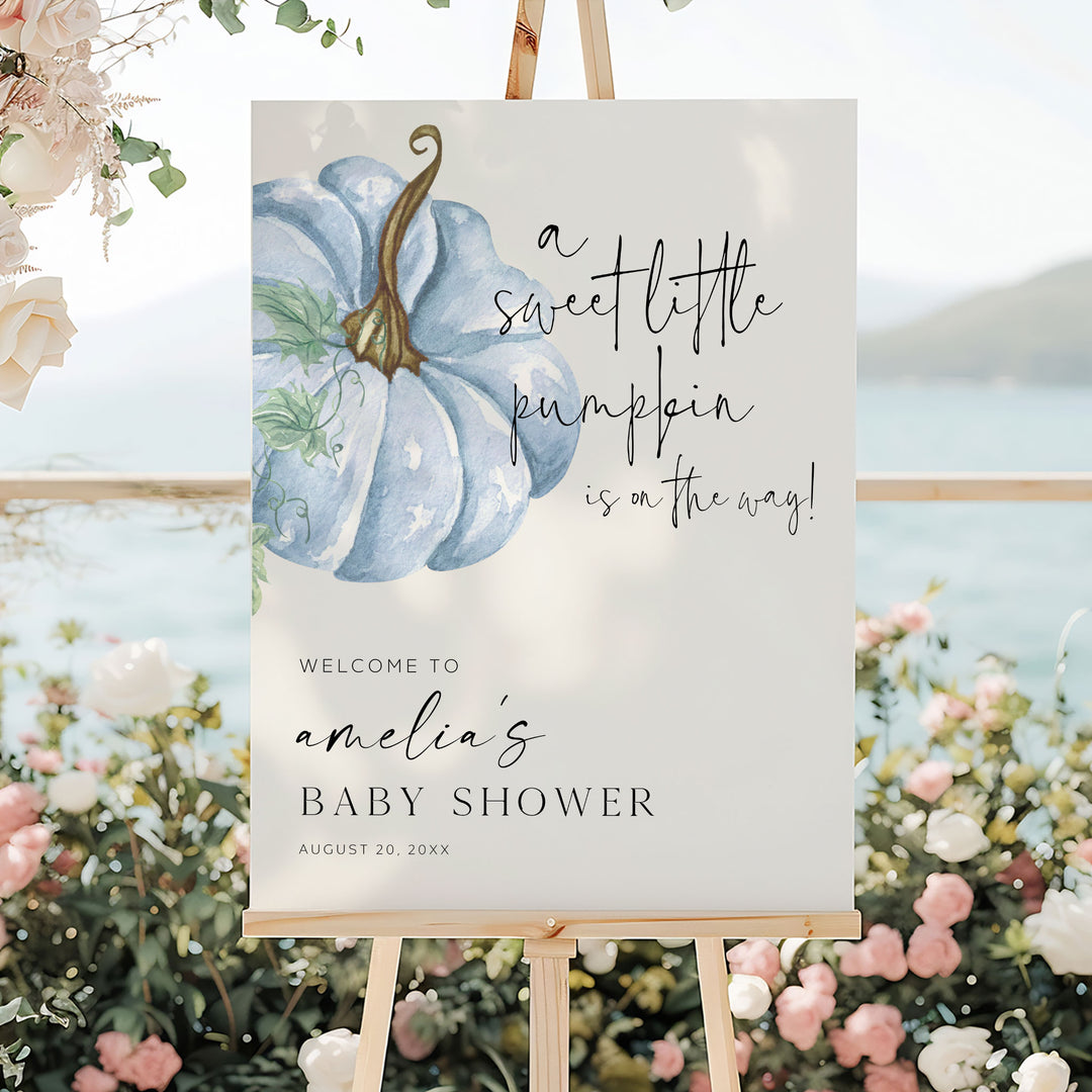 Blue Little Pumpkin Baby Shower Welcome Sign