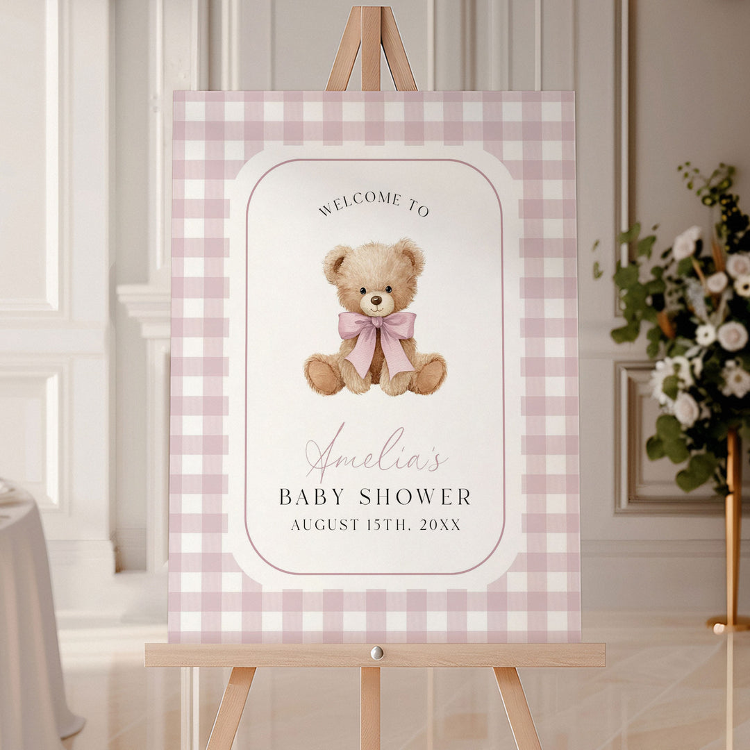 We Can Bearly Wait Pink Welcome Sign