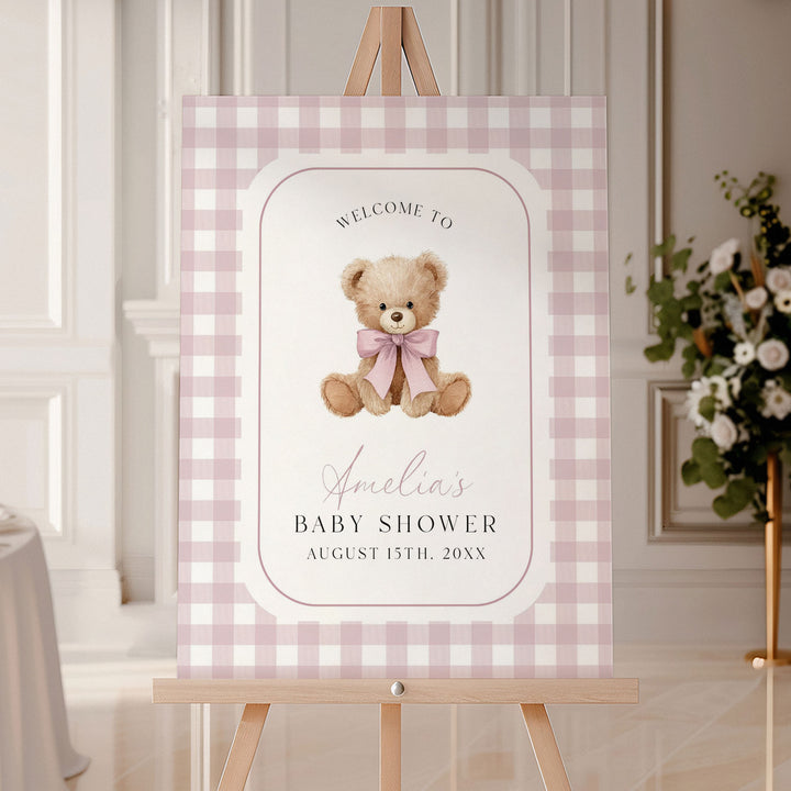 We Can Bearly Wait Pink Welcome Sign