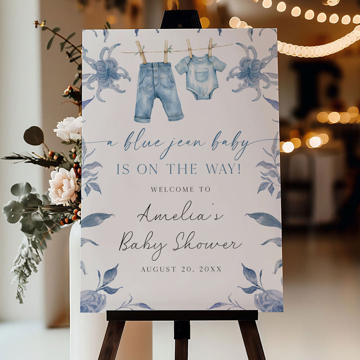 Blue Jean Baby Floral Welcome Sign