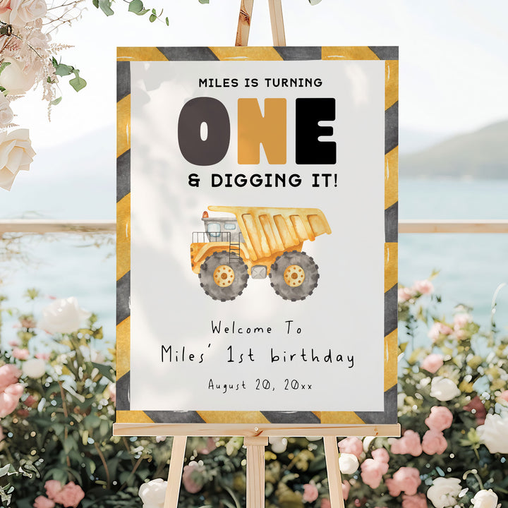1st Birthday Construction Truck Welcome Sign