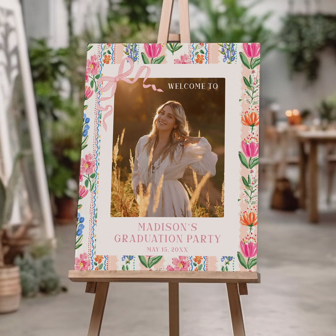 Floral Border Graduation Welcome Sign Template