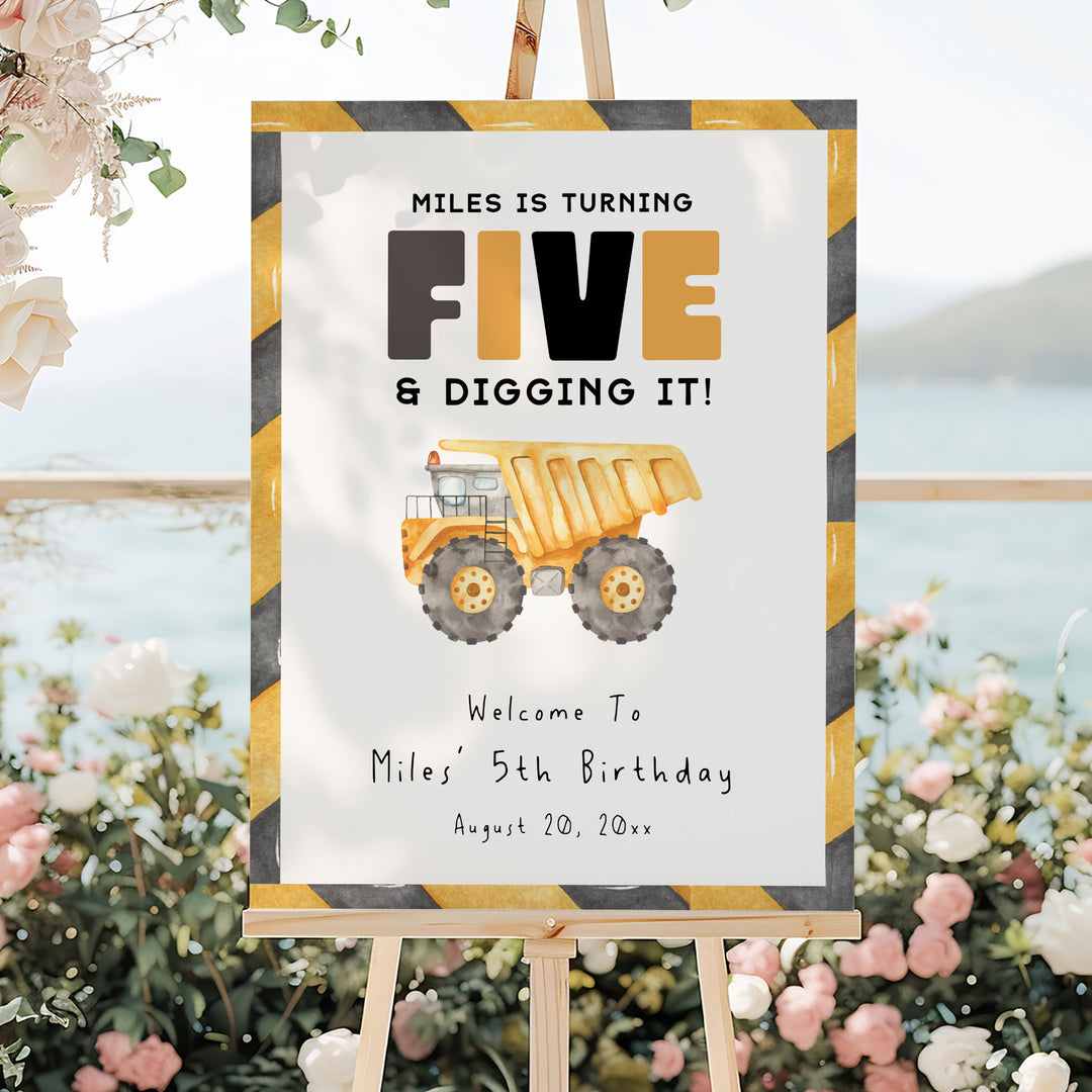 5th Birthday Construction Truck Welcome Sign
