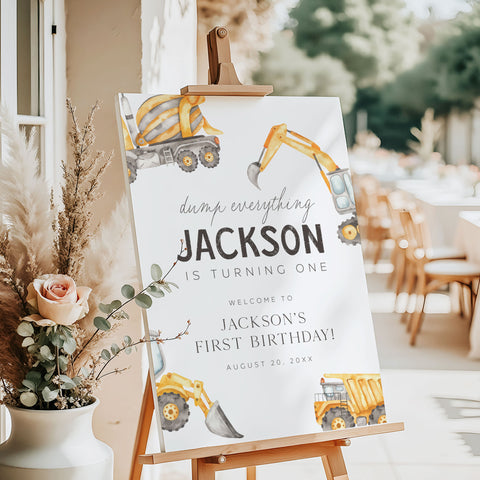 1st Birthday Watercolor Truck Welcome Sign