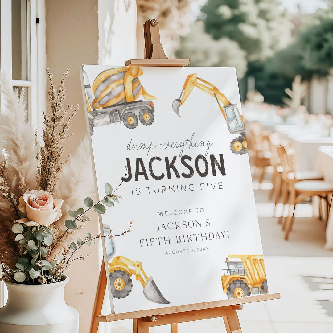 5th Birthday Watercolor Truck Welcome Sign