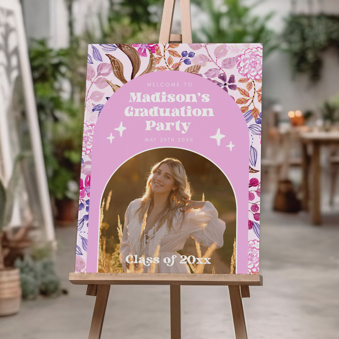 Pink Photo Graduation Welcome Sign Template