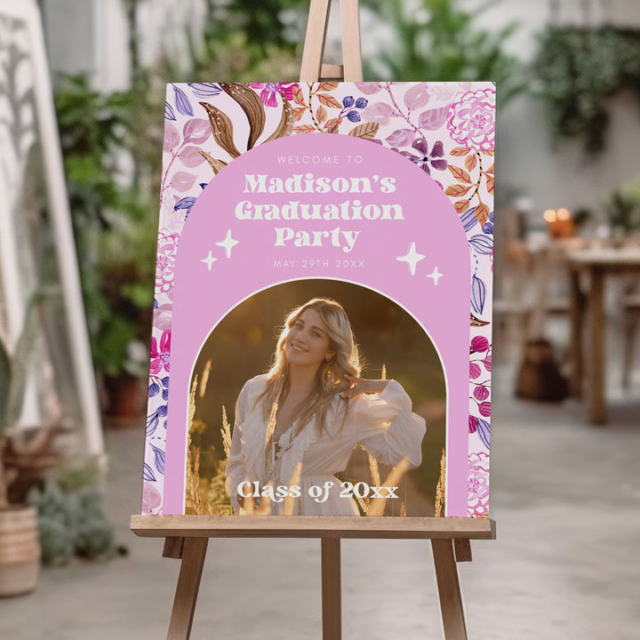 Pink Photo Graduation Welcome Sign Template