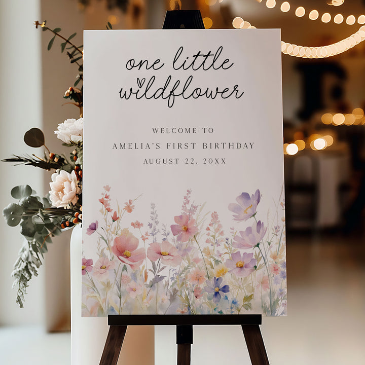 One Little Wildflower Meadow Birthday Welcome Sign