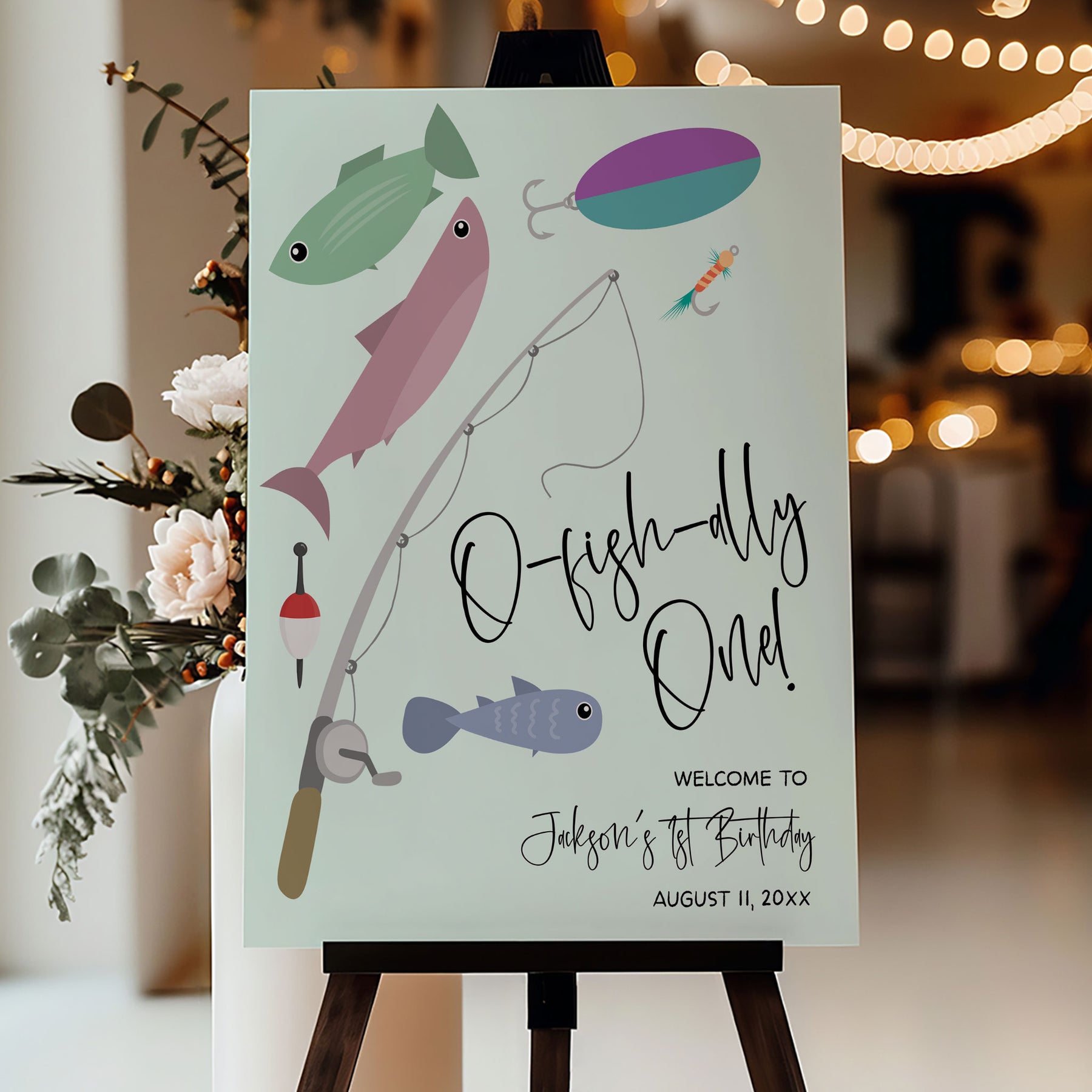 Offish Sign O-Fish-Ally One Fishing Modern Editable Welcome Sign Template ...
