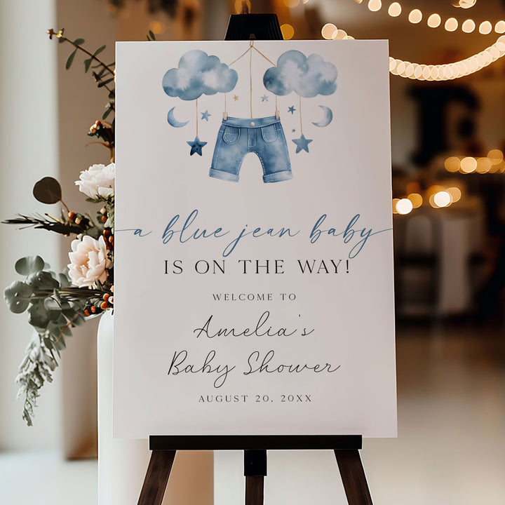 Blue Jean Baby Mobile Welcome Sign