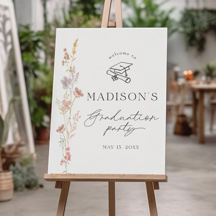 Simple Wildflower Graduation Welcome Sign Template