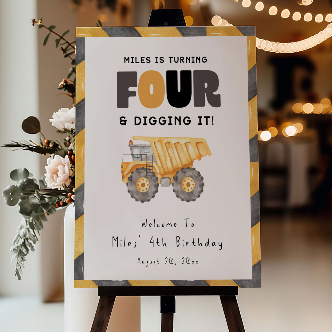 4th Birthday Construction Truck Welcome Sign