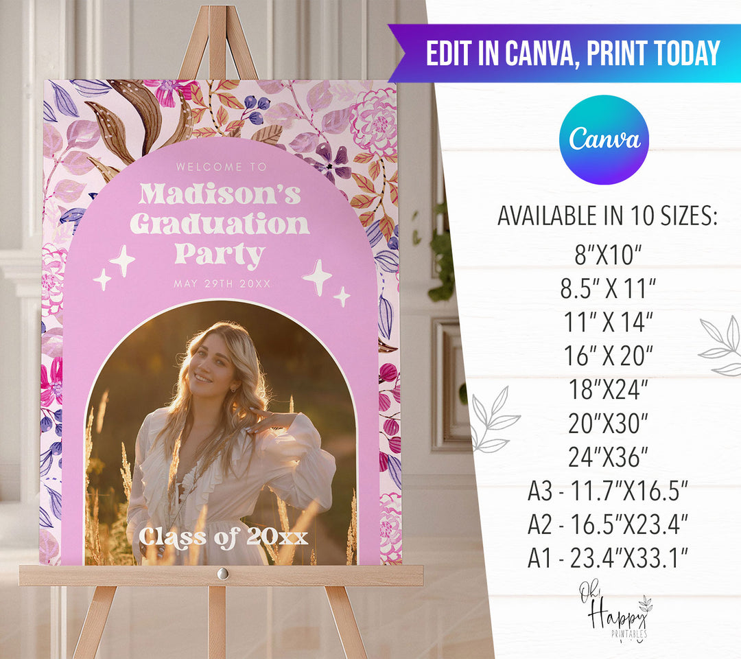 Pink Photo Graduation Welcome Sign Template