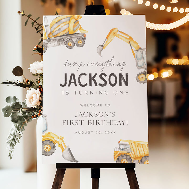 1st Birthday Watercolor Truck Welcome Sign