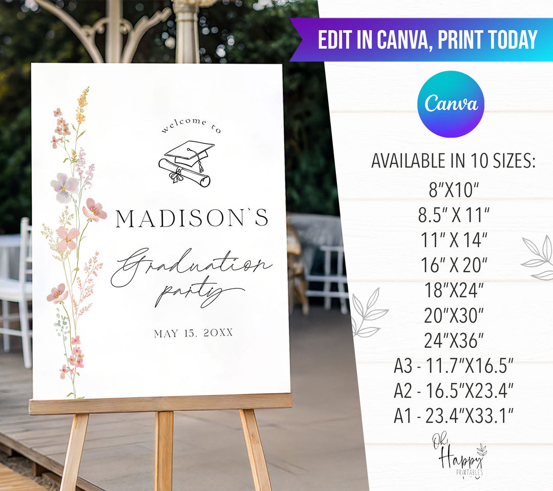 Simple Wildflower Graduation Welcome Sign Template
