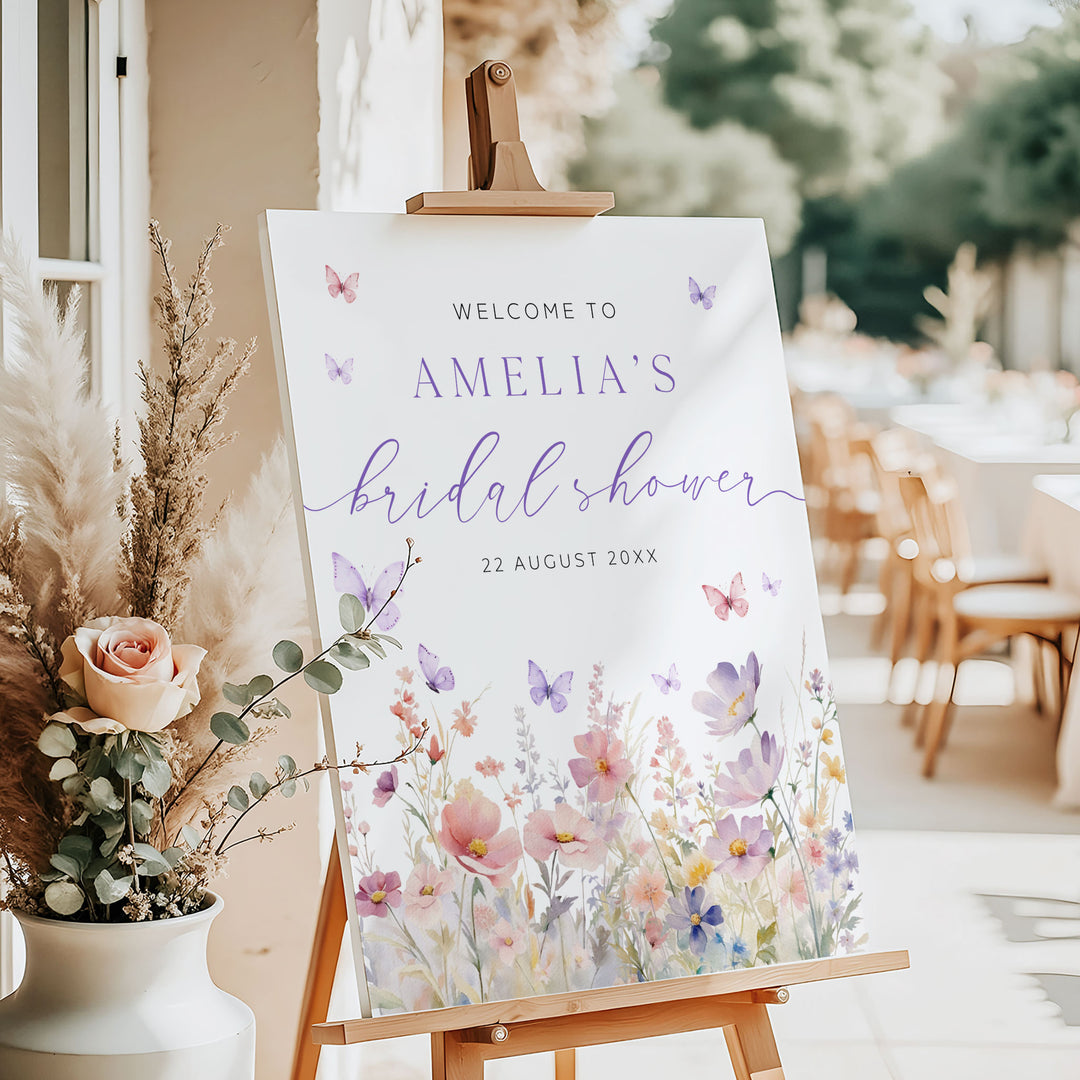 Watercolour Floral Lifetime Of Butterflies Welcome Sign