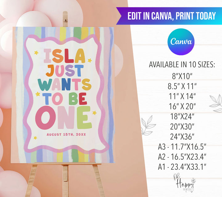 Girls Just Wanna Be One Welcome Sign editable canva template