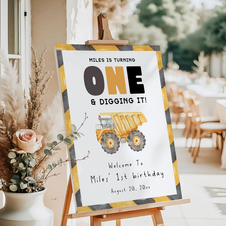 1st Birthday Construction Truck Welcome Sign