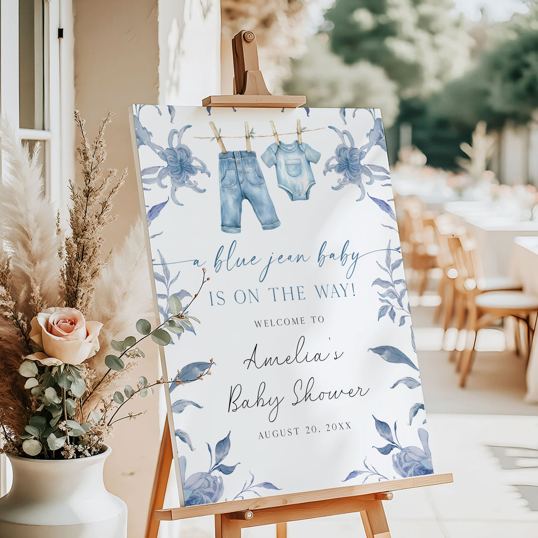 Blue Jean Baby Floral Welcome Sign