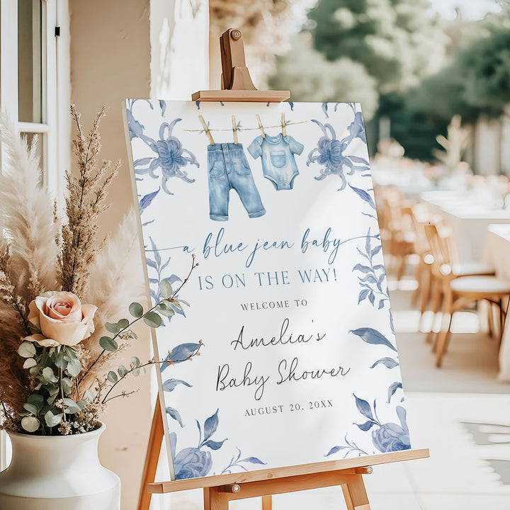 Blue Jean Baby Floral Welcome Sign