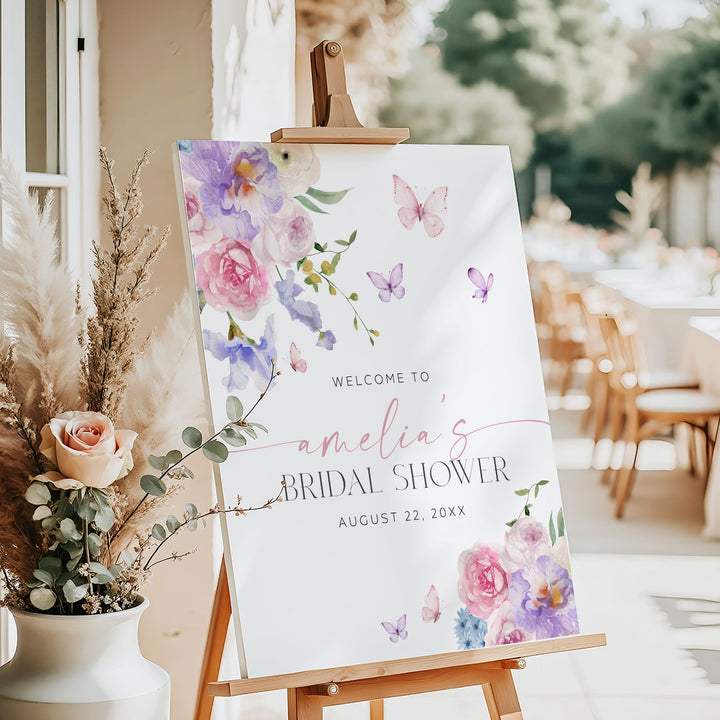 Purple Floral Lifetime Of Butterflies Welcome Sign
