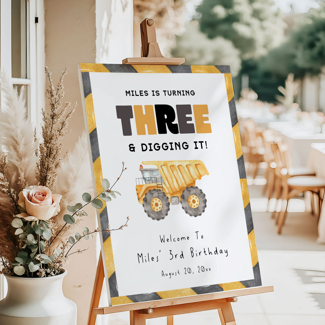 3rd Birthday Construction Truck Welcome Sign
