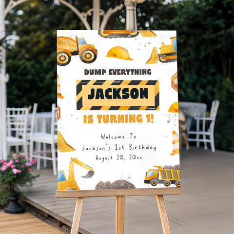 1st Birthday Construction Border Welcome Sign