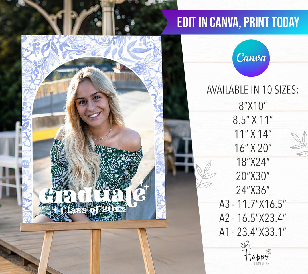 Blue Photo Graduation Welcome Sign Template