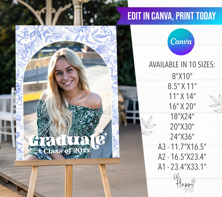 Blue Photo Graduation Welcome Sign Template