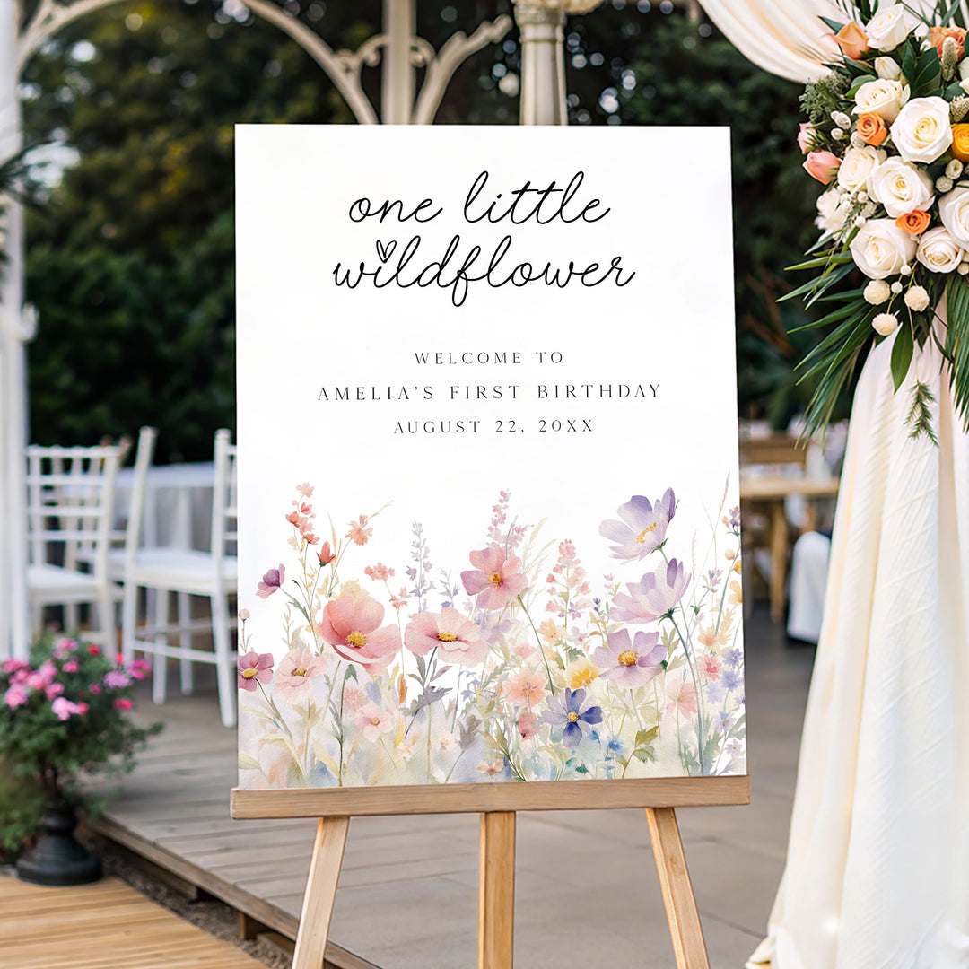 One Little Wildflower Meadow Birthday Welcome Sign