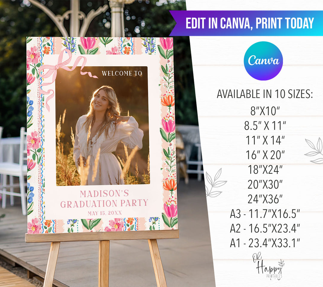 Floral Border Graduation Welcome Sign Template