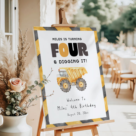 4th Birthday Construction Truck Welcome Sign