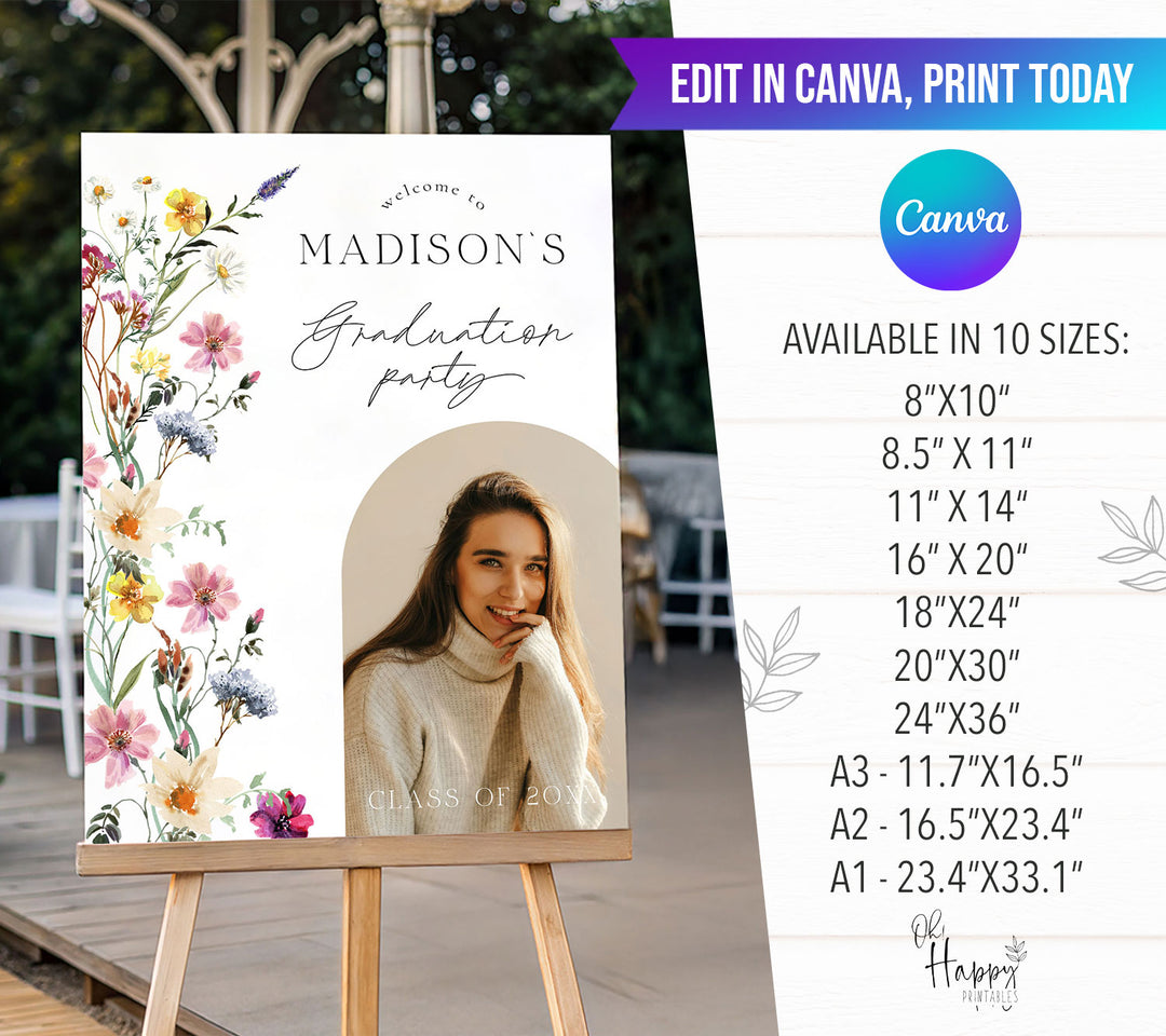 Wildflower Photo Graduation Welcome Sign Template