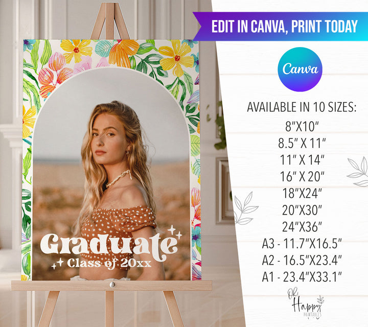 Tropical Floral Graduation Welcome Sign Template