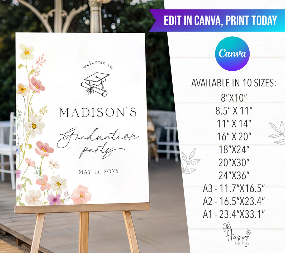 Soft Wildflower Graduation Welcome Sign Template