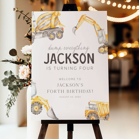 4th Birthday Watercolor Truck Welcome Sign