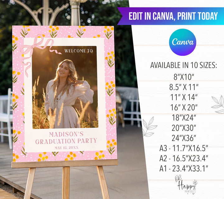 Yellow Floral Graduation Welcome Sign Template