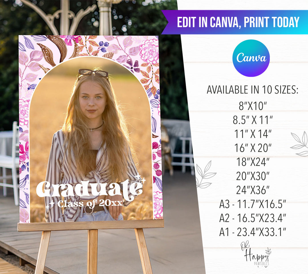 Pink Floral Graduation Welcome Sign Template