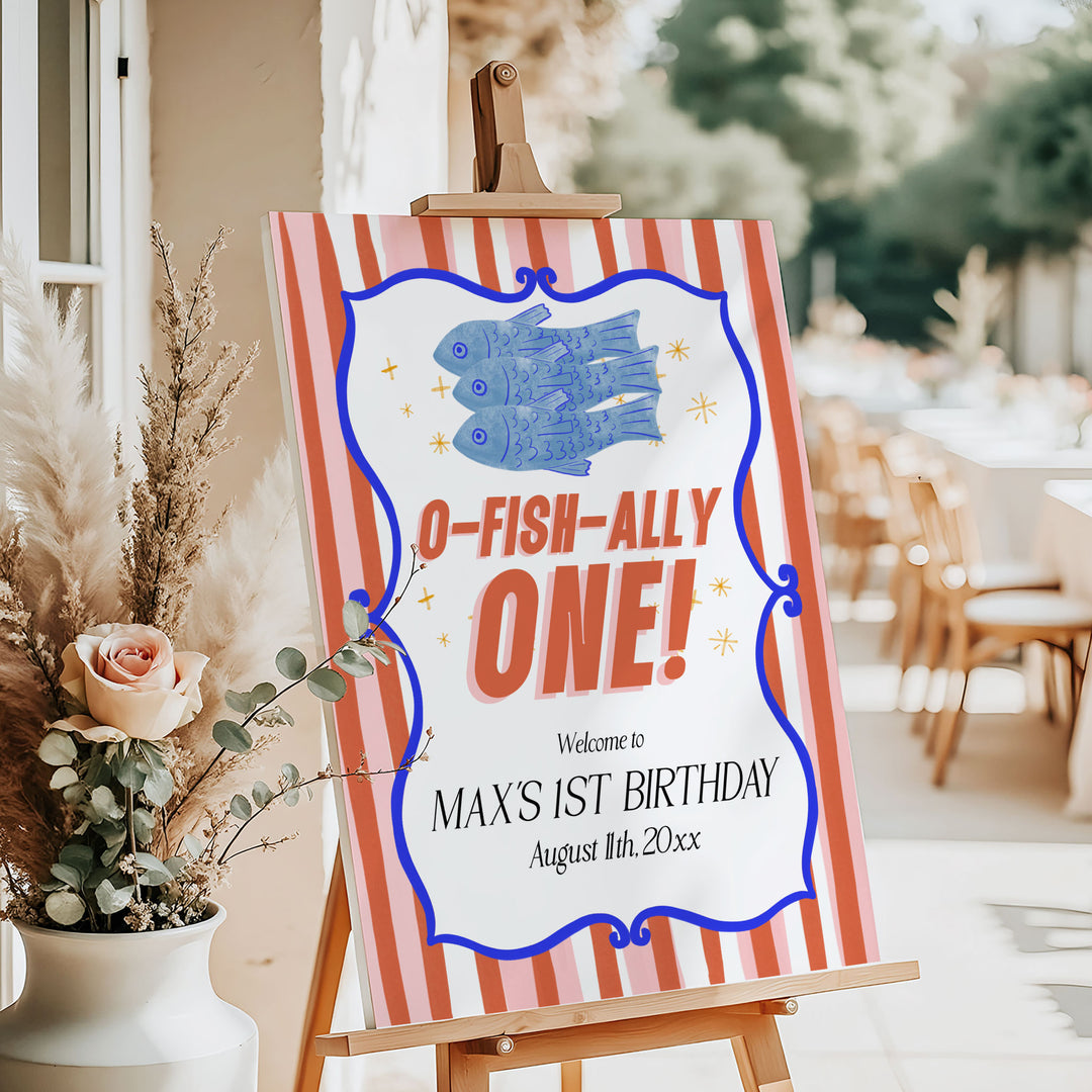 O-Fish-Ally One Sardine Striped Welcome Sign