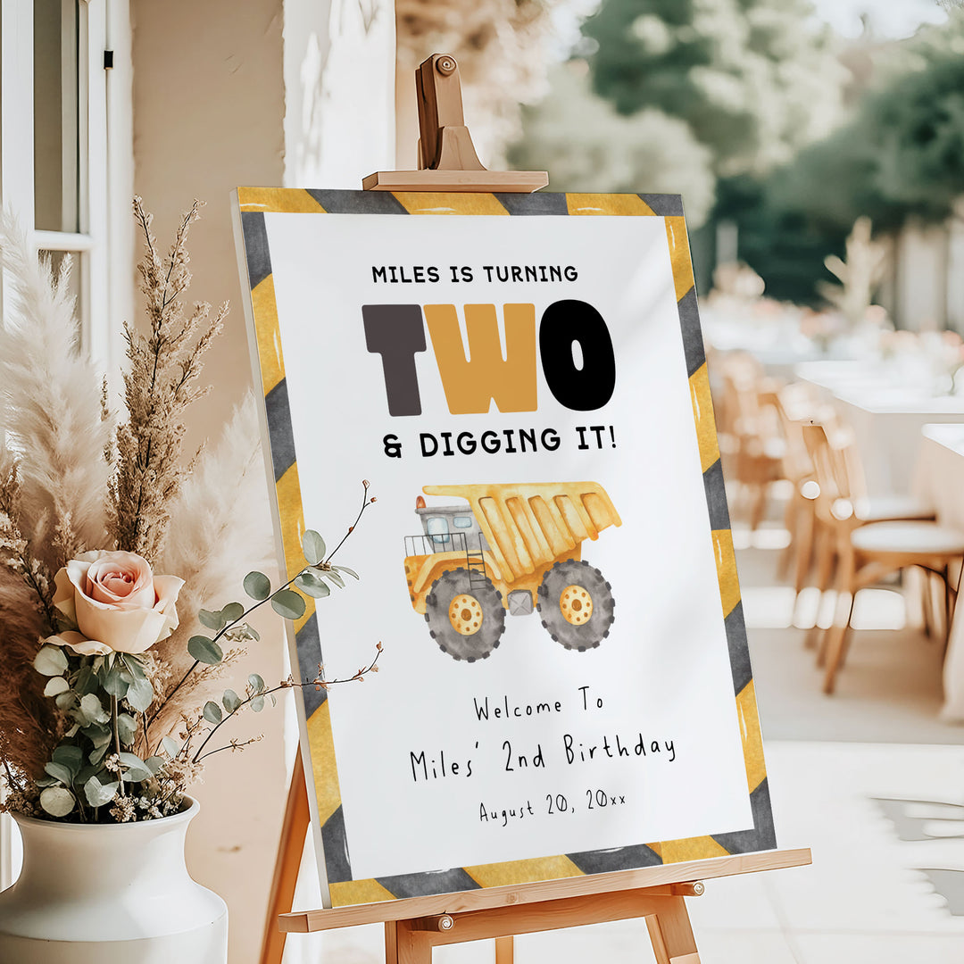 2nd Birthday Construction Truck Welcome Sign