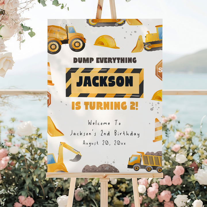 2nd Birthday Construction Border Welcome Sign