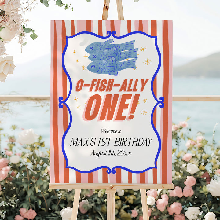 O-Fish-Ally One Sardine Striped Welcome Sign