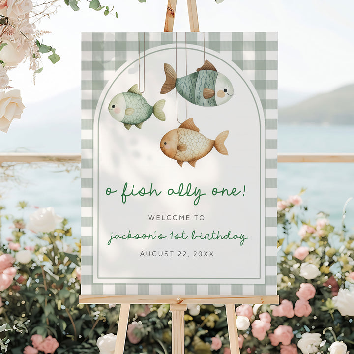 O-Fish-Ally One Gingham Welcome Sign