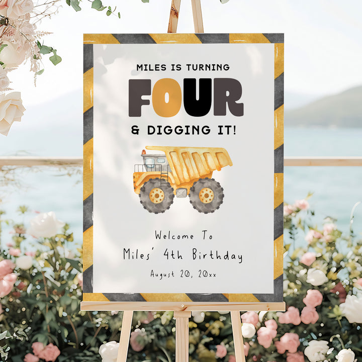 4th Birthday Construction Truck Welcome Sign
