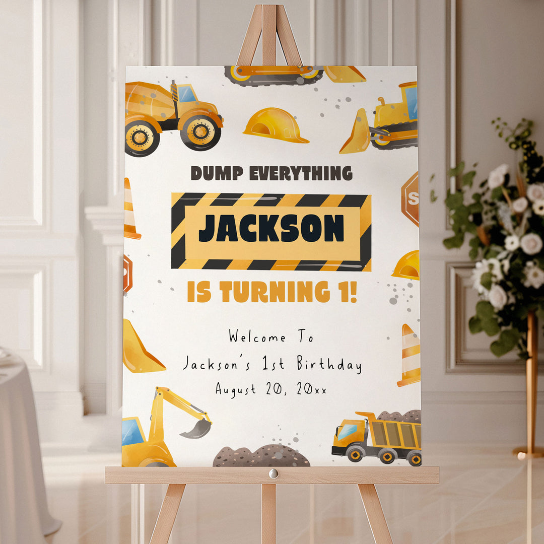1st Birthday Construction Border Welcome Sign
