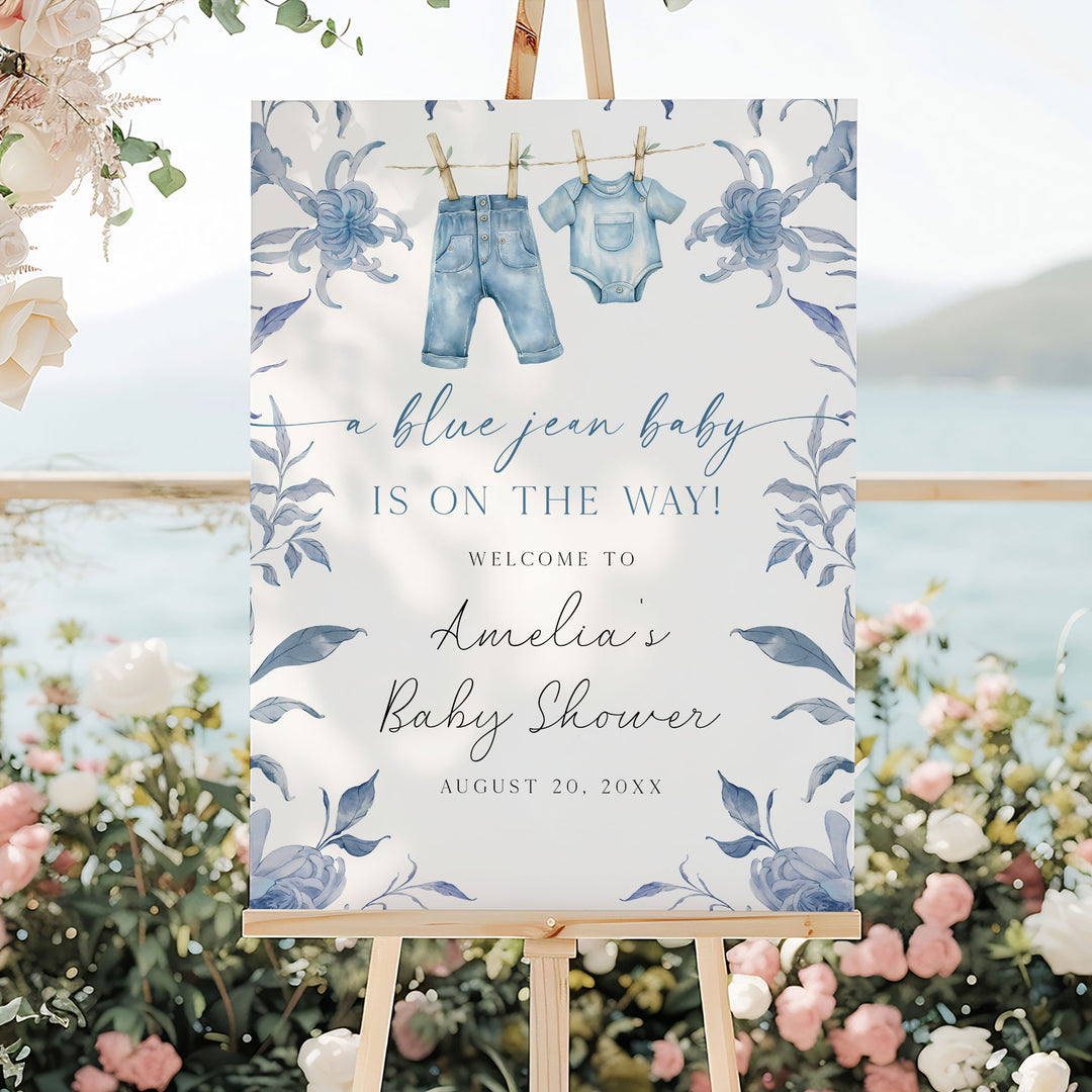 Blue Jean Baby Floral Welcome Sign