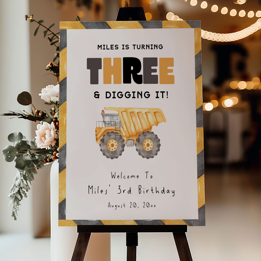 3rd Birthday Construction Truck Welcome Sign