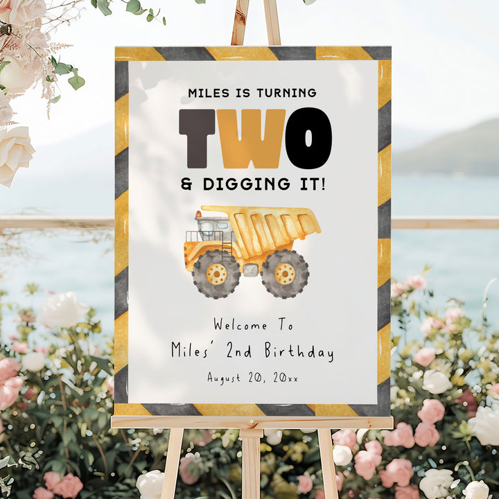 2nd Birthday Construction Truck Welcome Sign