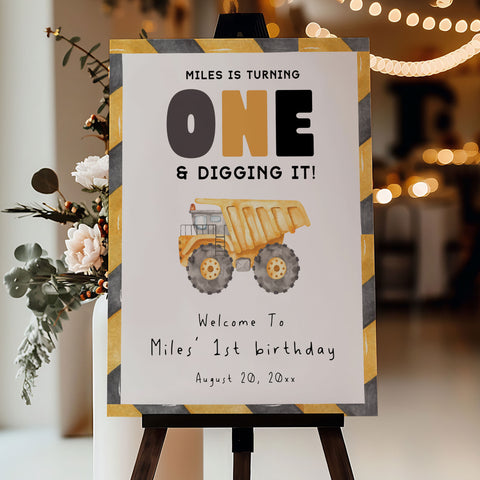 1st Birthday Construction Truck Welcome Sign